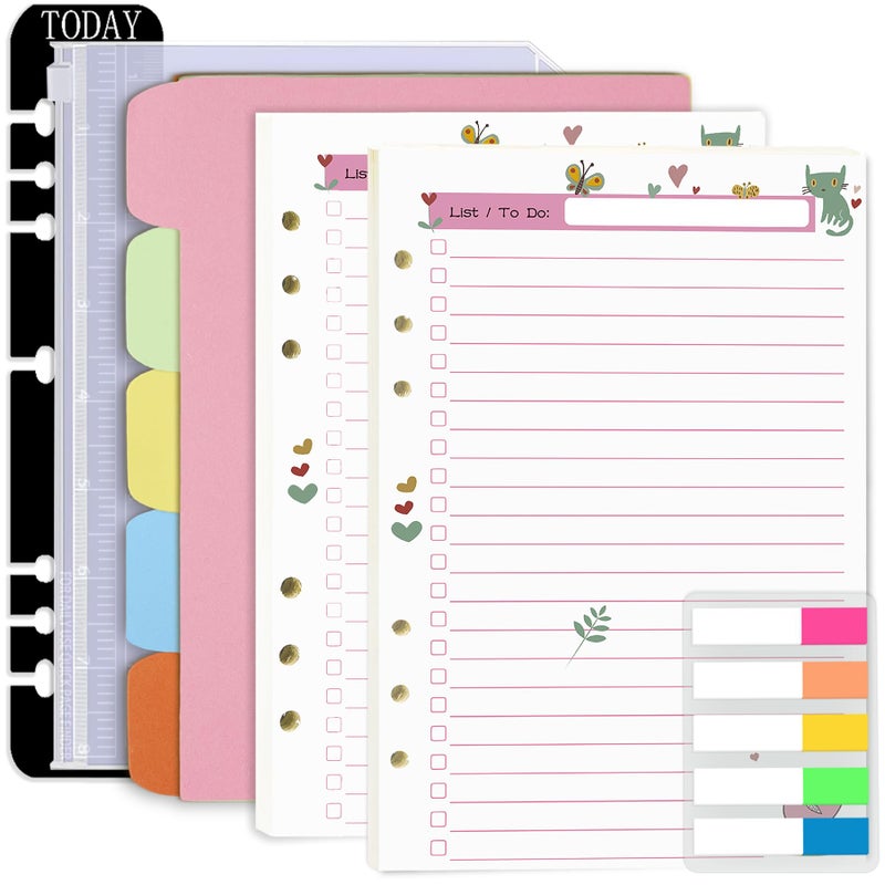 Rancco A5 Planner Inserts to Do List  90 Pages Colorful 6-Ring Loose-leaf Planner Refills w/Binder Divider  Zipper Pouch  Ruler  Index Tab for Personal Journal  Filofax  Double-sided Undated 5.5?8.3"" - Image 1